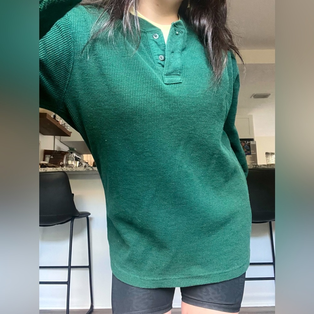 Green Large Mens Quarter Button Crewneck Sweater